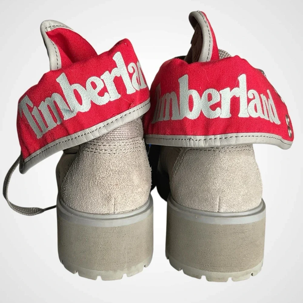 Timberland Carnaby Fold-Down Grey Red Boots Womens Size‎ 6 Waterproof Minimalist